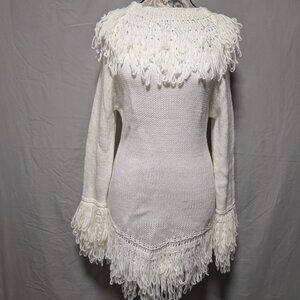 New Women's White Cream Fringe Loop Knit Sweater Tunic Pullover Size‎ Large